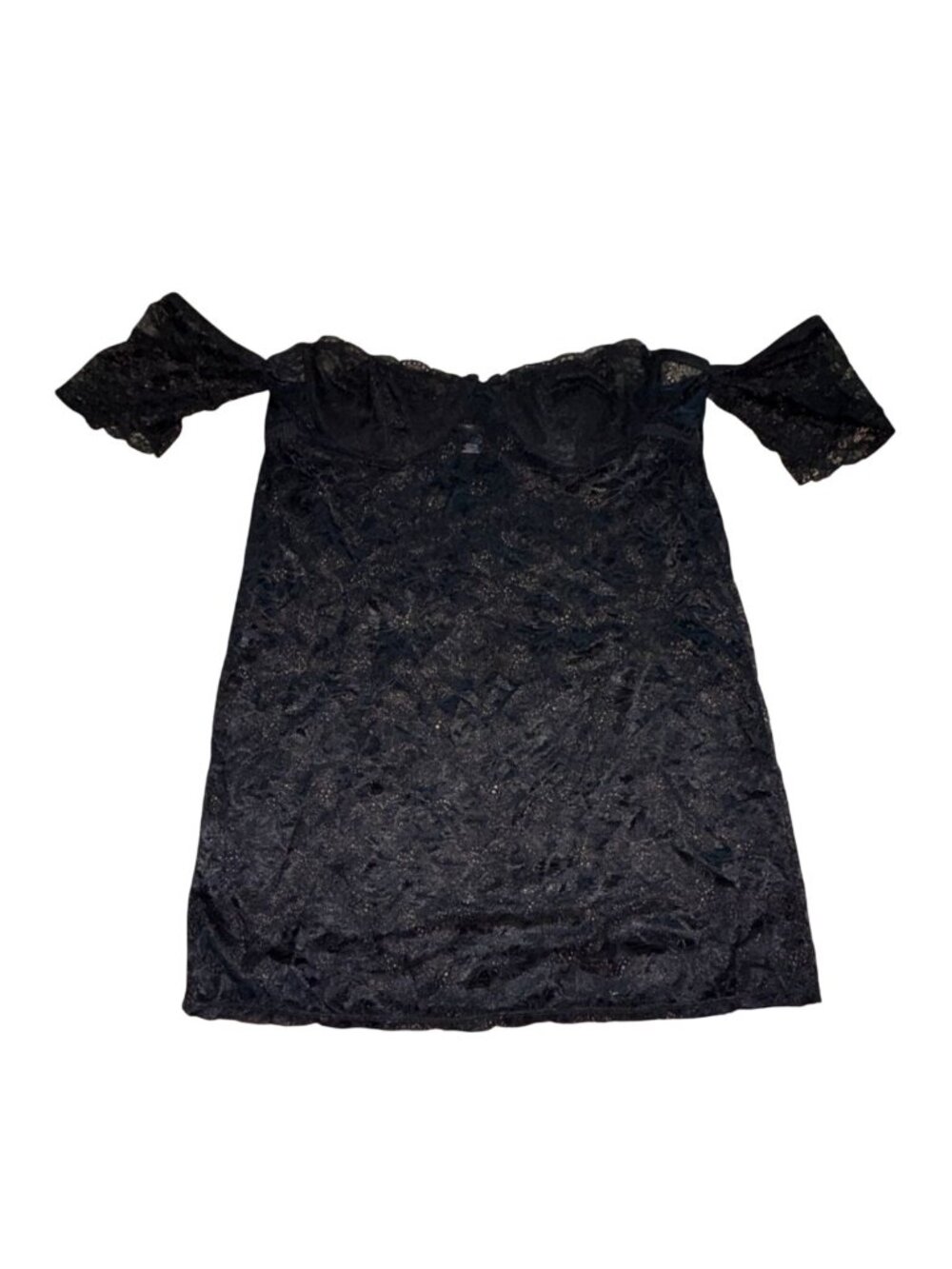 Rene' Rofe Pretty Lace Sheer Off the Shoulder Top/Lingerie-Black-Size M/L-GUC